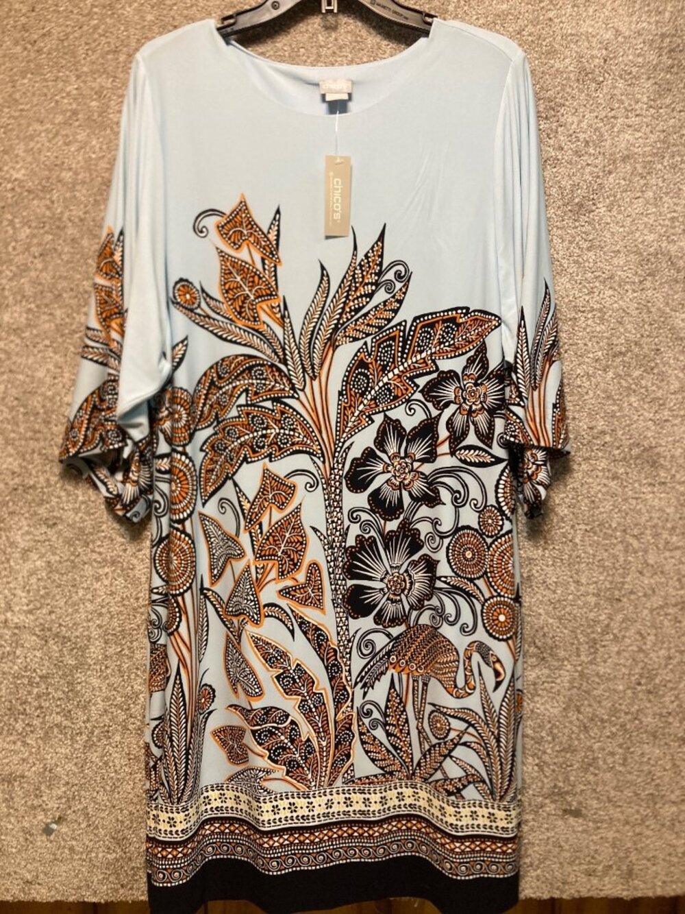 Chicos Womens Floral Print Kimono 3/4 Sleeve Tunic Dress Size 3 (16/18)
